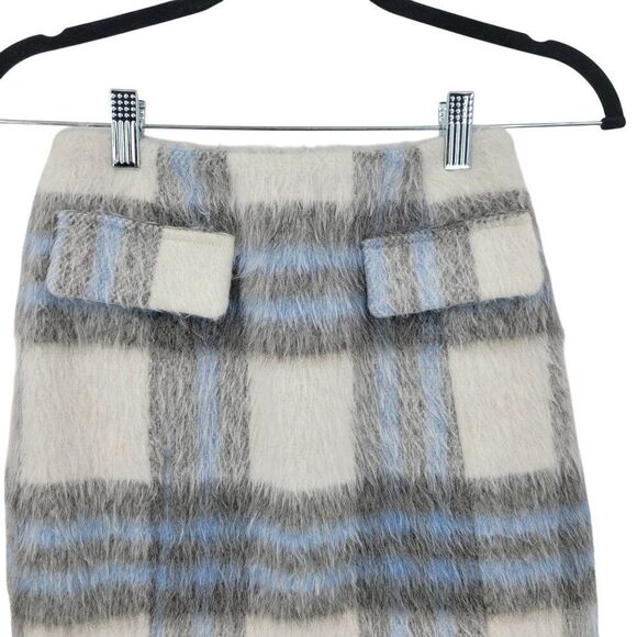 Versona Wool Blend Blue White Plaid Fuzzy Mini Skirt Sz 0 Old Money Soft Girl - Picture 5 of 9